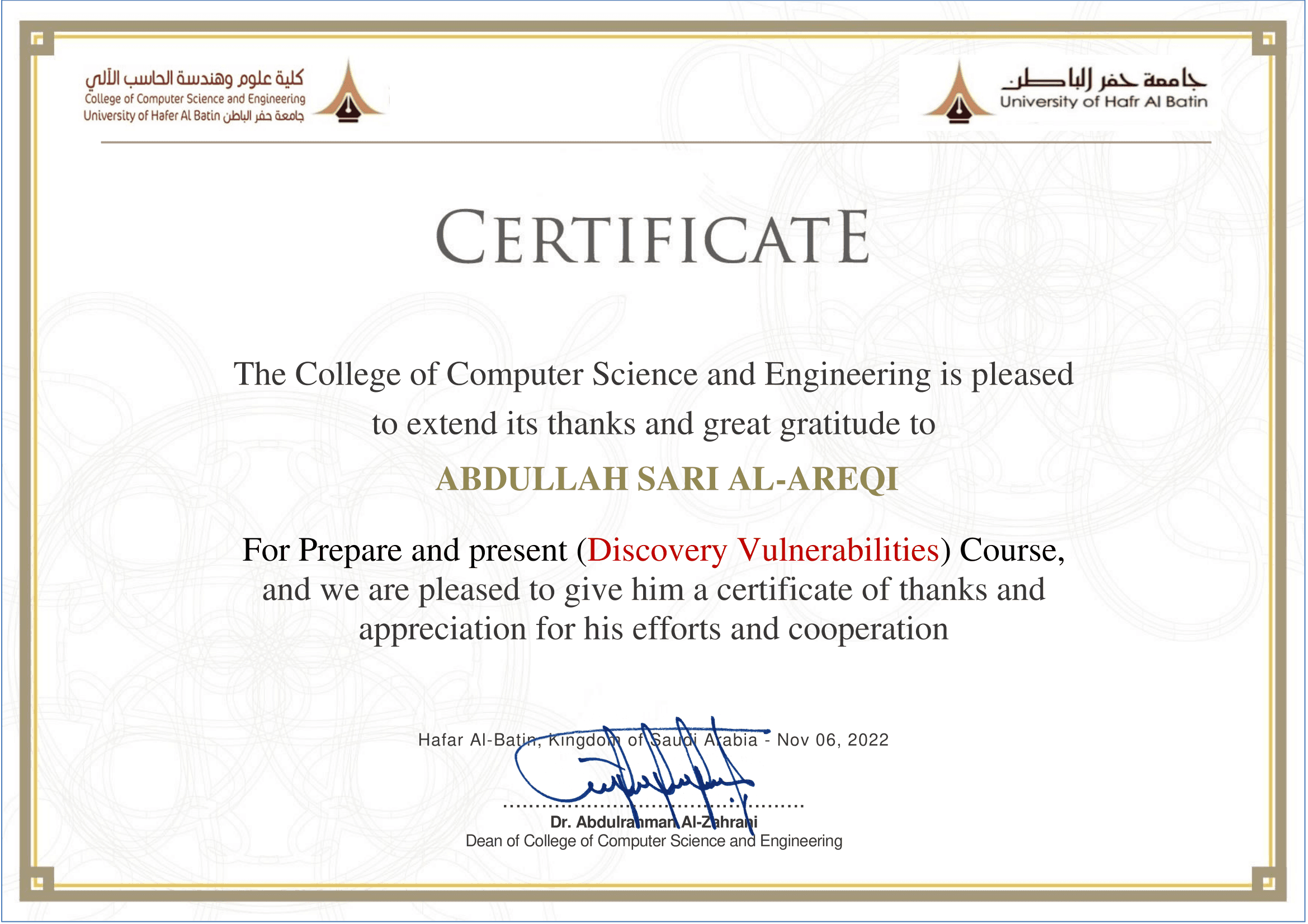 Prepare and present "Discovery Vulnerabilities" Course